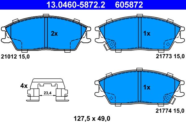 ATE 13.0460-5872.2 - Kit pastiglie freno, Freno a disco autozon.pro