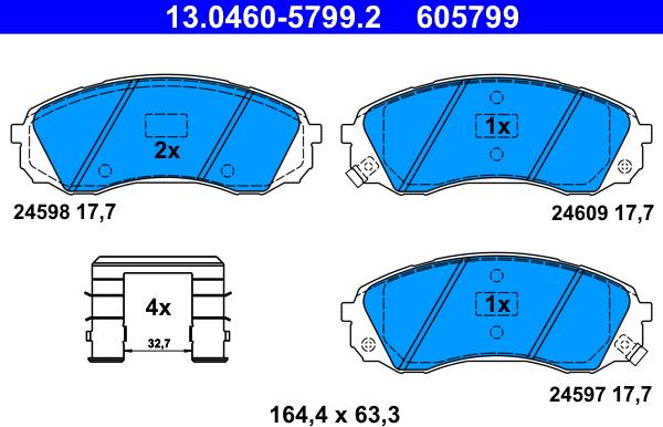 ATE 13.0460-5799.2 - Kit pastiglie freno, Freno a disco autozon.pro