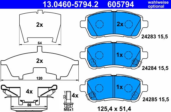 ATE 13.0460-5794.2 - Kit pastiglie freno, Freno a disco autozon.pro