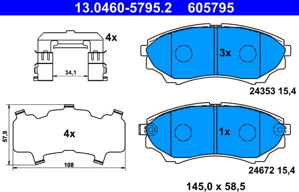 ATE 13.0460-5795.2 - Kit pastiglie freno, Freno a disco autozon.pro