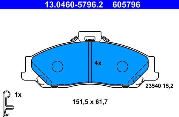 ATE 13.0460-5796.2 - Kit pastiglie freno, Freno a disco autozon.pro