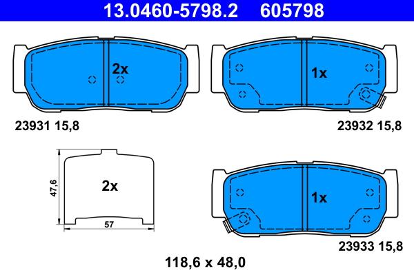 ATE 13.0460-5798.2 - Kit pastiglie freno, Freno a disco autozon.pro