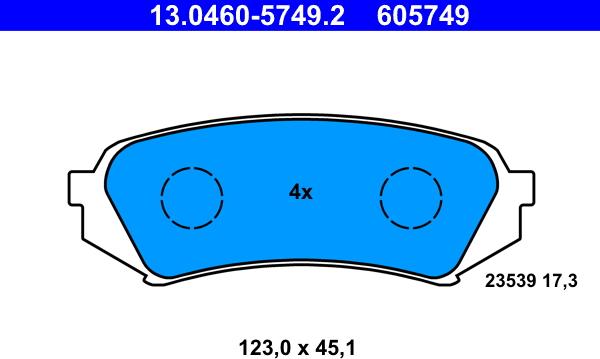 ATE 13.0460-5749.2 - Kit pastiglie freno, Freno a disco autozon.pro