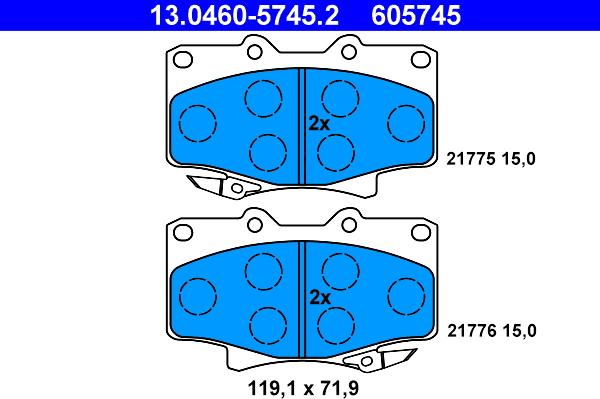 ATE 13.0460-5745.2 - Kit pastiglie freno, Freno a disco autozon.pro