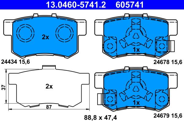 ATE 13.0460-5741.2 - Kit pastiglie freno, Freno a disco autozon.pro