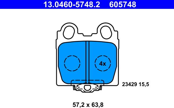 ATE 13.0460-5748.2 - Kit pastiglie freno, Freno a disco autozon.pro