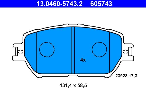 ATE 13.0460-5743.2 - Kit pastiglie freno, Freno a disco autozon.pro