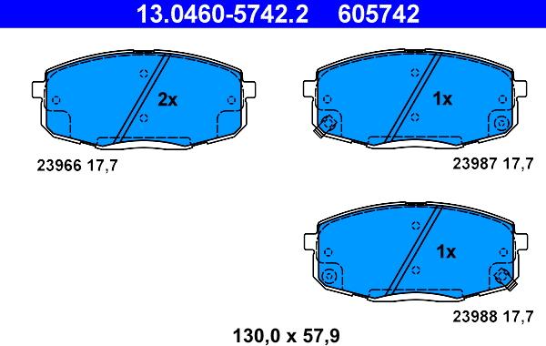 ATE 13.0460-5742.2 - Kit pastiglie freno, Freno a disco autozon.pro