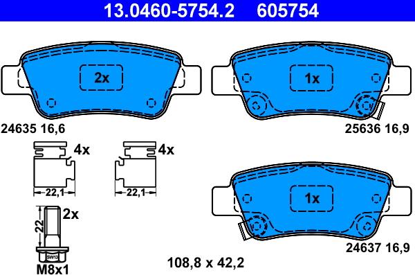 ATE 13.0460-5754.2 - Kit pastiglie freno, Freno a disco autozon.pro