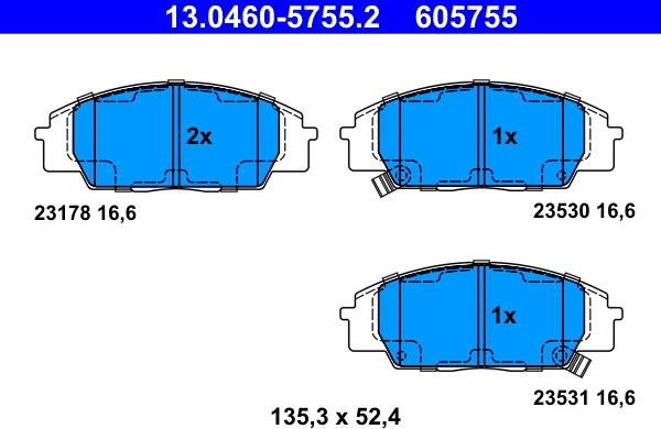 ATE 13.0460-5755.2 - Kit pastiglie freno, Freno a disco autozon.pro