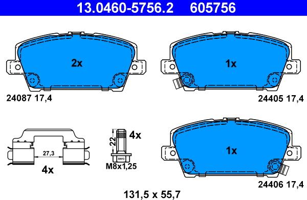 ATE 13.0460-5756.2 - Kit pastiglie freno, Freno a disco autozon.pro