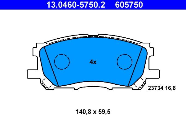 ATE 13.0460-5750.2 - Kit pastiglie freno, Freno a disco autozon.pro