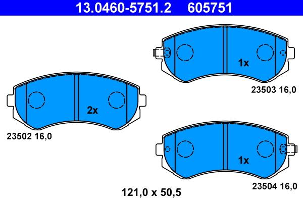 ATE 13.0460-5751.2 - Kit pastiglie freno, Freno a disco autozon.pro