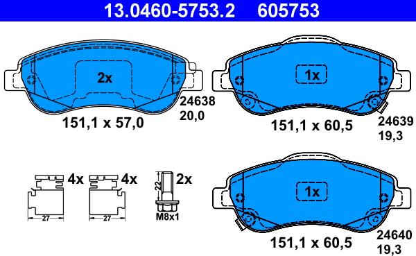 ATE 13.0460-5753.2 - Kit pastiglie freno, Freno a disco autozon.pro