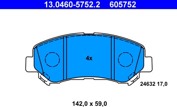 ATE 13.0460-5752.2 - Kit pastiglie freno, Freno a disco autozon.pro