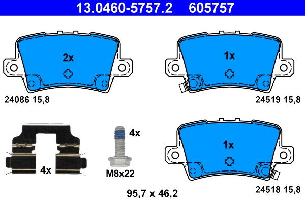 ATE 13.0460-5757.2 - Kit pastiglie freno, Freno a disco autozon.pro