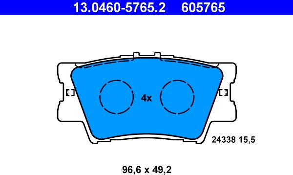 ATE 13.0460-5765.2 - Kit pastiglie freno, Freno a disco autozon.pro