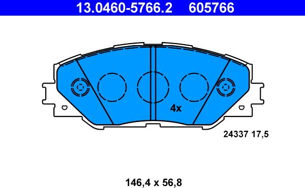 ATE 13.0460-5766.2 - Kit pastiglie freno, Freno a disco autozon.pro