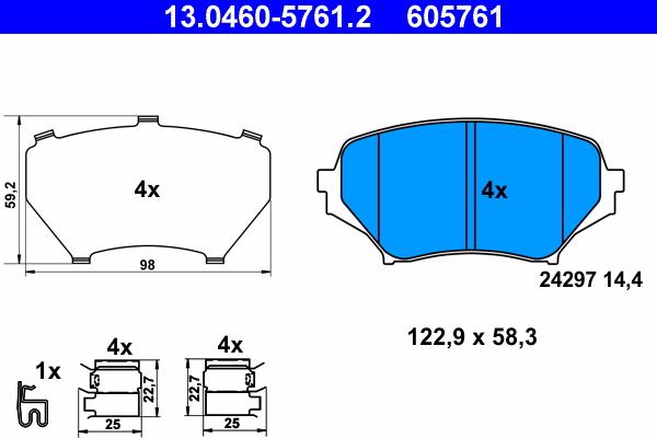 ATE 13.0460-5761.2 - Kit pastiglie freno, Freno a disco autozon.pro