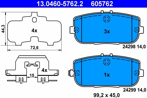 ATE 13.0460-5762.2 - Kit pastiglie freno, Freno a disco autozon.pro