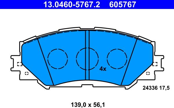 ATE 13.0460-5767.2 - Kit pastiglie freno, Freno a disco autozon.pro