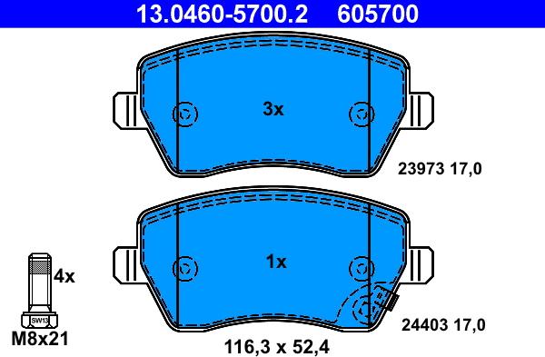 ATE 13.0460-5700.2 - Kit pastiglie freno, Freno a disco autozon.pro