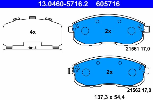 ATE 13.0460-5716.2 - Kit pastiglie freno, Freno a disco autozon.pro