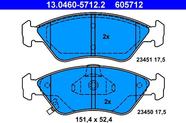 ATE 13.0460-5712.2 - Kit pastiglie freno, Freno a disco autozon.pro