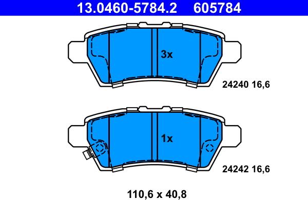 ATE 13.0460-5784.2 - Kit pastiglie freno, Freno a disco autozon.pro