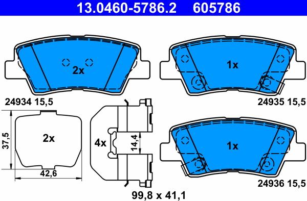 ATE 13.0460-5786.2 - Kit pastiglie freno, Freno a disco autozon.pro