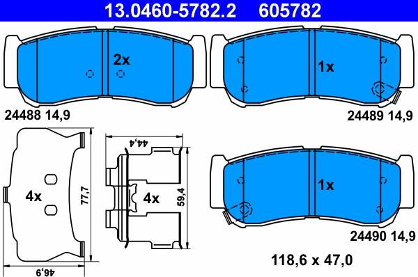 ATE 13.0460-5782.2 - Kit pastiglie freno, Freno a disco autozon.pro