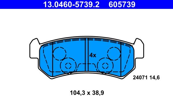 ATE 13.0460-5739.2 - Kit pastiglie freno, Freno a disco autozon.pro