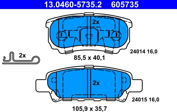 ATE 13.0460-5735.2 - Kit pastiglie freno, Freno a disco autozon.pro