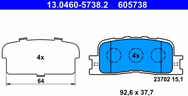 ATE 13.0460-5738.2 - Kit pastiglie freno, Freno a disco autozon.pro