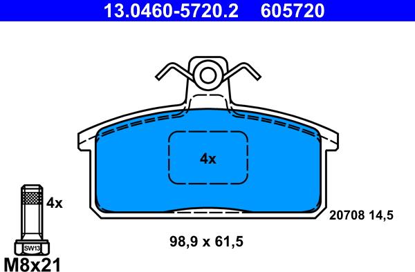 ATE 13.0460-5720.2 - Kit pastiglie freno, Freno a disco autozon.pro