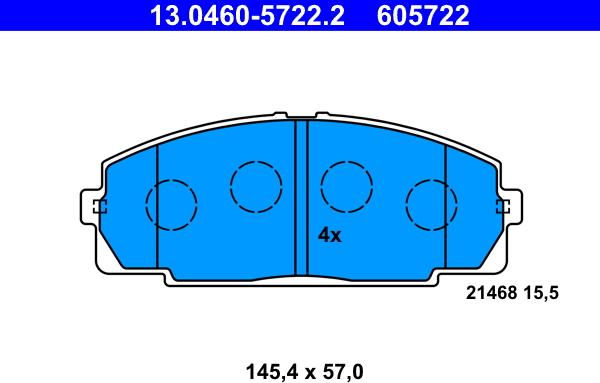 ATE 13.0460-5722.2 - Kit pastiglie freno, Freno a disco autozon.pro