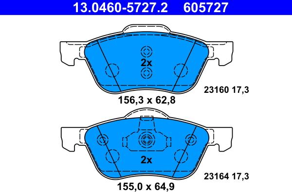 ATE 13.0460-5727.2 - Kit pastiglie freno, Freno a disco autozon.pro