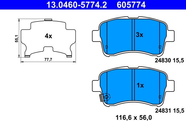 ATE 13.0460-5774.2 - Kit pastiglie freno, Freno a disco autozon.pro