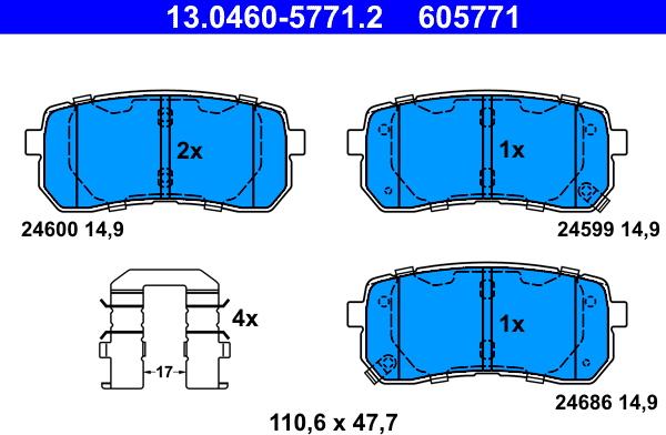 ATE 13.0460-5771.2 - Kit pastiglie freno, Freno a disco autozon.pro