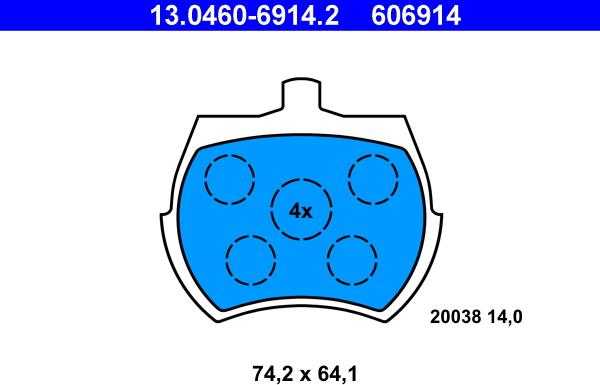 ATE 13.0460-6914.2 - Kit pastiglie freno, Freno a disco autozon.pro