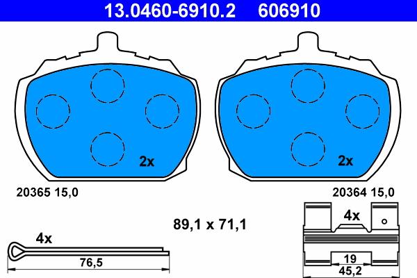 ATE 13.0460-6910.2 - Kit pastiglie freno, Freno a disco autozon.pro