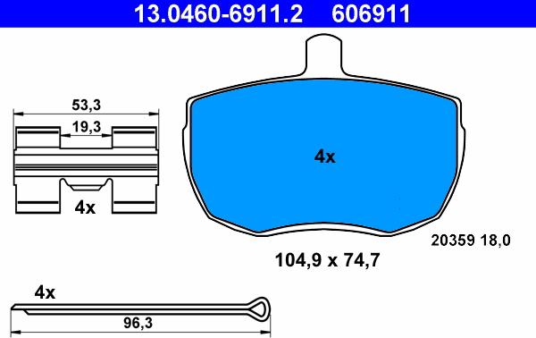 ATE 13.0460-6911.2 - Kit pastiglie freno, Freno a disco autozon.pro