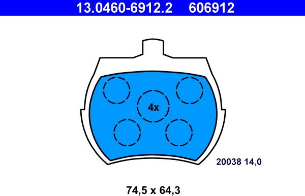 ATE 13.0460-6912.2 - Kit pastiglie freno, Freno a disco autozon.pro