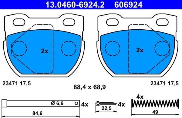 ATE 13.0460-6924.2 - Kit pastiglie freno, Freno a disco autozon.pro