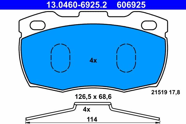 ATE 13.0460-6925.2 - Kit pastiglie freno, Freno a disco autozon.pro