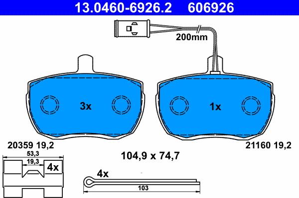 ATE 13.0460-6926.2 - Kit pastiglie freno, Freno a disco autozon.pro