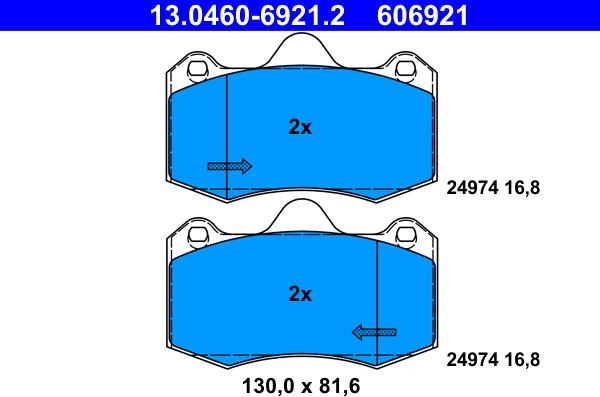 ATE 13.0460-6921.2 - Kit pastiglie freno, Freno a disco autozon.pro