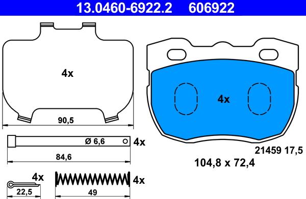 ATE 13.0460-6922.2 - Kit pastiglie freno, Freno a disco autozon.pro