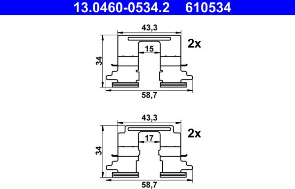 ATE 13.0460-0534.2 - Kit accessori, Pastiglia freno autozon.pro