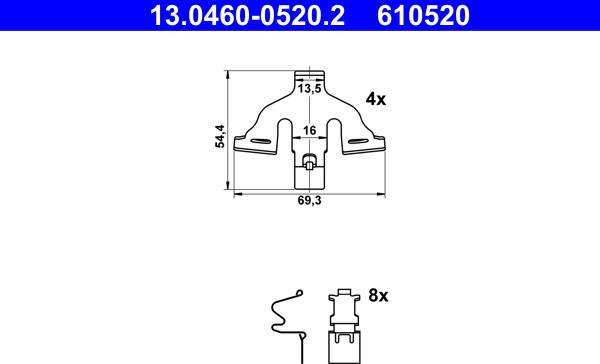 ATE 13.0460-0520.2 - Kit accessori, Pastiglia freno autozon.pro